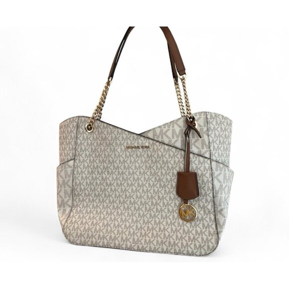 Michael Kors Jet Set Travel Large Leather Chain Shoulder Tote Handbag MK Logo - Picture 1 of 7